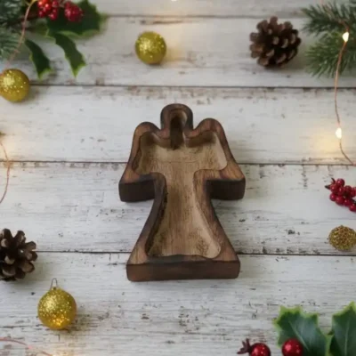 Handcrafted Wooden Angel Candle Bowl