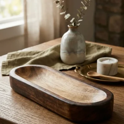 Wooden Candle Oval Bowl 12*4 (inch)