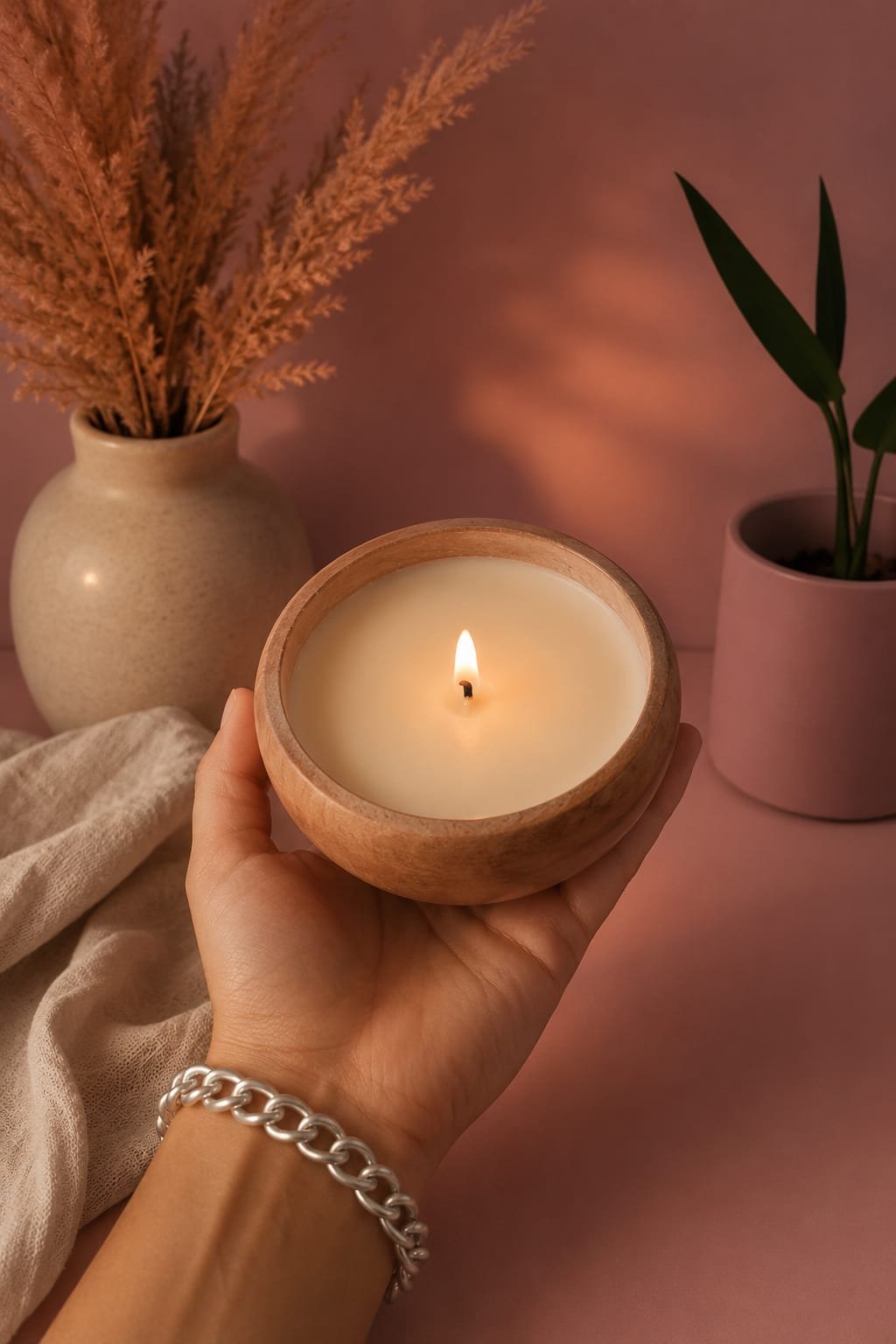 Wooden Candle Urli 6inch