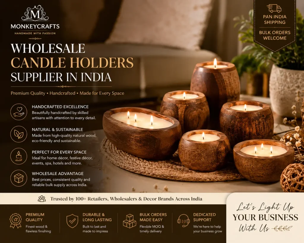 Candle Holders: Wooden, Decorative & Wholesale Options 3 wholesale candle holder supplier India